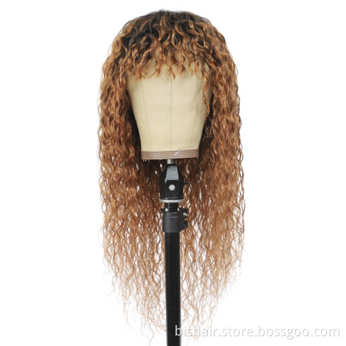Wholesale Human Hair Wig With Bangs Water Wave Hair Colored Dark Brown Brazilian Hair Full Machine Wigs For Black Women Remy Wig